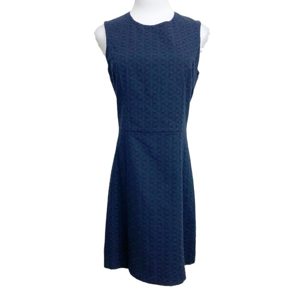 NWT THEORY NAVY FRANITA ORO EYELET SLEEVELESS SHEATH DRESS - 4 - Picture 2 of 10